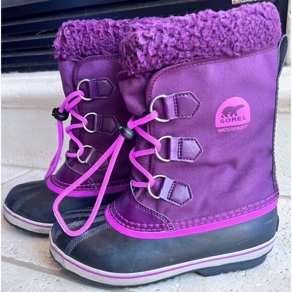 Sorel Youth Yoot PAC Nylon Boots Waterproof Purple Pink Colorblock Pattern Sz 4 - Picture 11 of 13